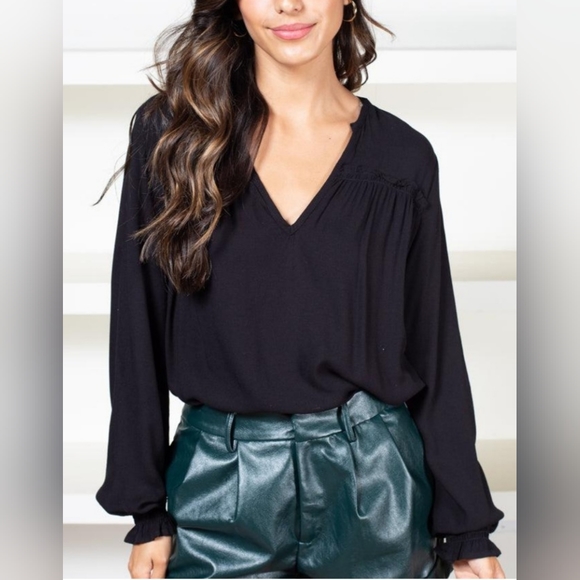 NWT Bobi Los Angeles Split Neck Long Sleeve Blouse Top - Picture 2 of 10